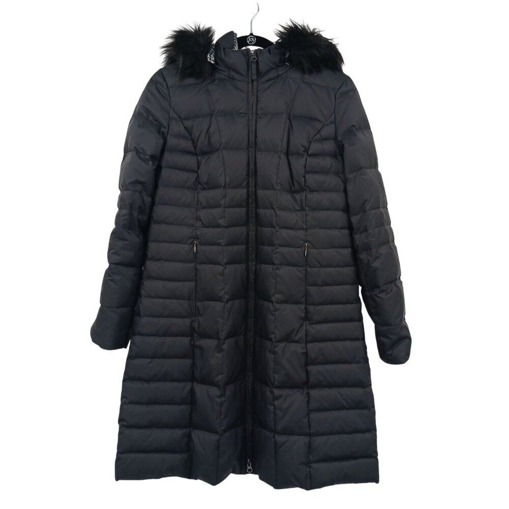 Talbots Black Down Puffer Coat Removable Hood Longline Size Small